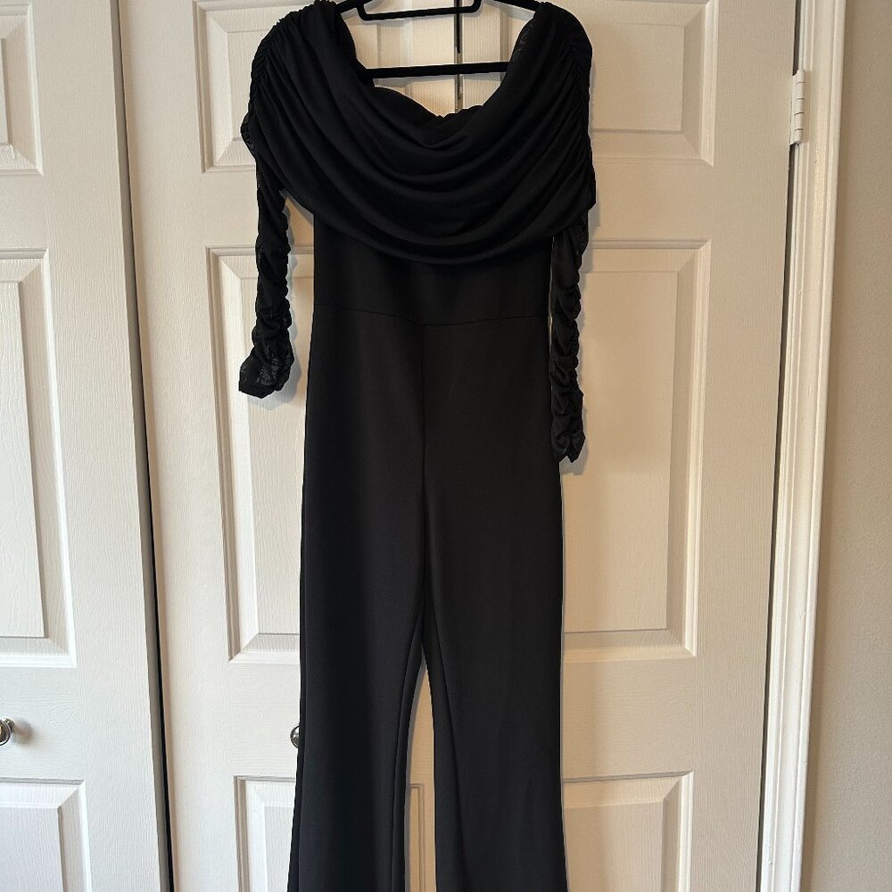 Black Mesh Sleeve Jumpsuit